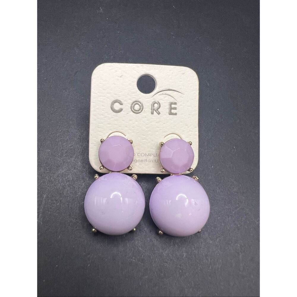 New Core Light Lavender Gold Tone Double Drop Stud Earrings